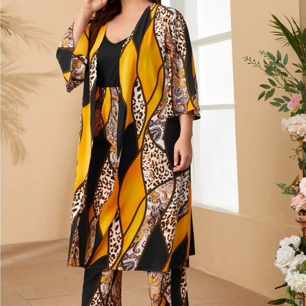 Shein Plus Leopard Print Colorblock Coat & Pants … - image 4